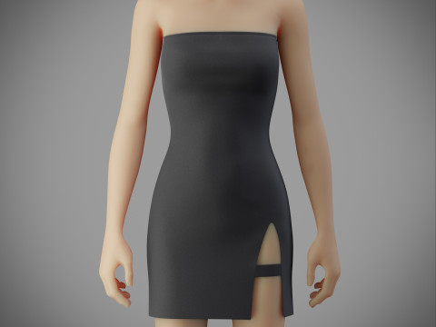 Strapless Tube Bodycon Dress with Side Slit Fitted Short Dress 3D Model