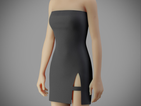 Strapless Tube Bodycon Dress with Side Slit Fitted Short Dress 3D Model