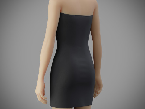 Strapless Tube Bodycon Dress with Side Slit Fitted Short Dress 3D Model