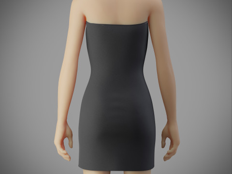 Strapless Tube Bodycon Dress with Side Slit Fitted Short Dress 3D Model