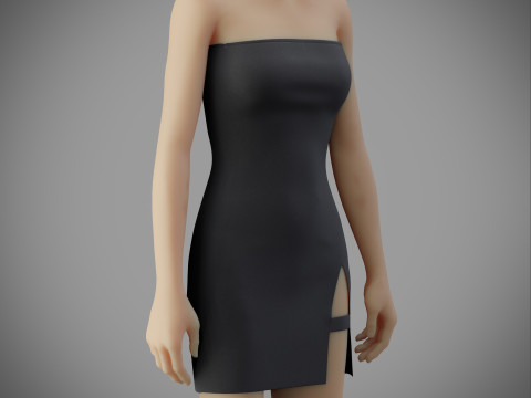 Strapless Tube Bodycon Dress with Side Slit Fitted Short Dress 3D Model