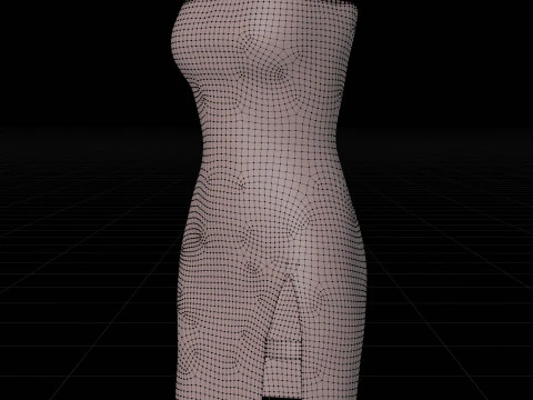 Strapless Tube Bodycon Dress with Side Slit Fitted Short Dress 3D Model