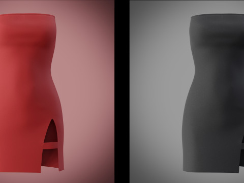 Strapless Tube Bodycon Dress with Side Slit Fitted Short Dress 3D Model