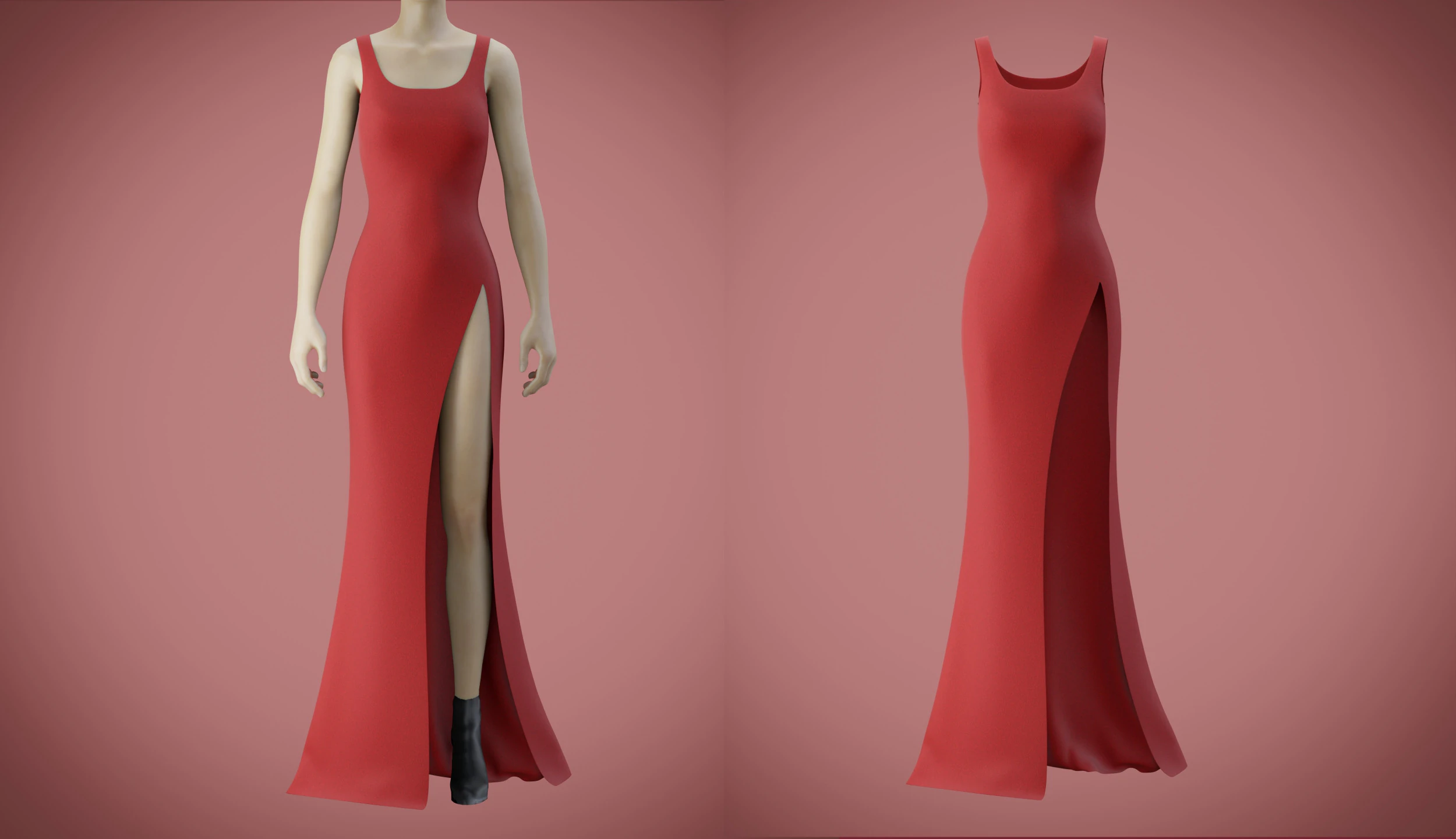 Red Evening Gown with High Slit 3D Fashion Clothing Model 3D Model .c4d .max .obj .3ds .fbx .stl .blend 