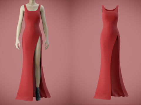 Robe de soir&eacute;e rouge avec fente haute mod&egrave;le de v&ecirc;tements de mode 3D Modèle 3D