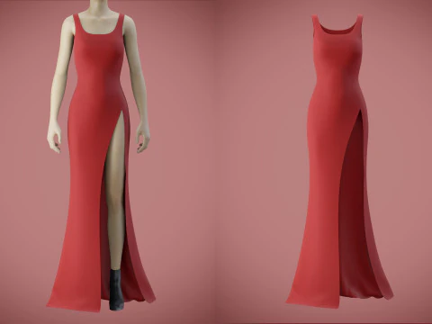 Vestido de noite vermelho com fenda alta modelo de roupas da moda 3D Modelo 3D