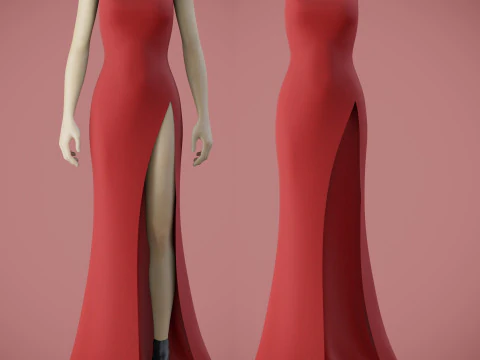Red Evening Gown with High Slit 3D Fashion Clothing Model 3D Model
