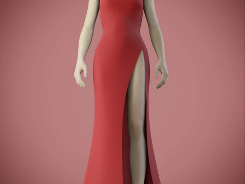 Red Evening Gown with High Slit 3D Fashion Clothing Model 3D Model