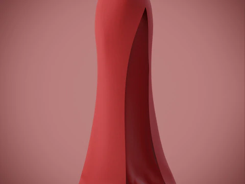 Red Evening Gown with High Slit 3D Fashion Clothing Model 3D Model