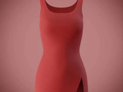 Red Evening Gown with High Slit 3D Fashion Clothing Model 3D Model