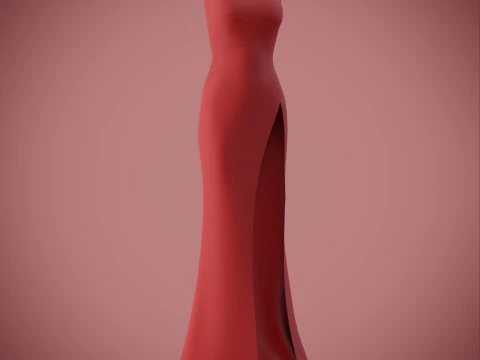 Red Evening Gown with High Slit 3D Fashion Clothing Model 3D Model