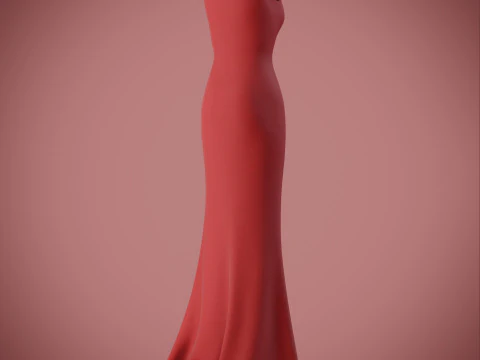 Red Evening Gown with High Slit 3D Fashion Clothing Model 3D Model