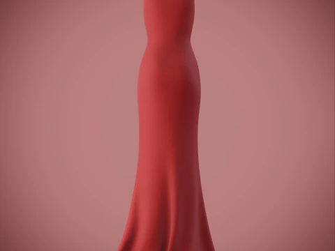 Red Evening Gown with High Slit 3D Fashion Clothing Model 3D Model