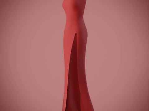 Red Evening Gown with High Slit 3D Fashion Clothing Model 3D Model