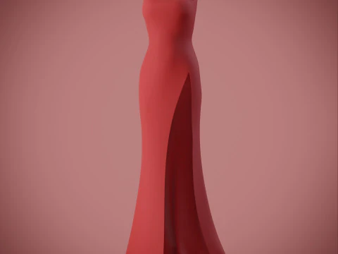 Red Evening Gown with High Slit 3D Fashion Clothing Model 3D Model
