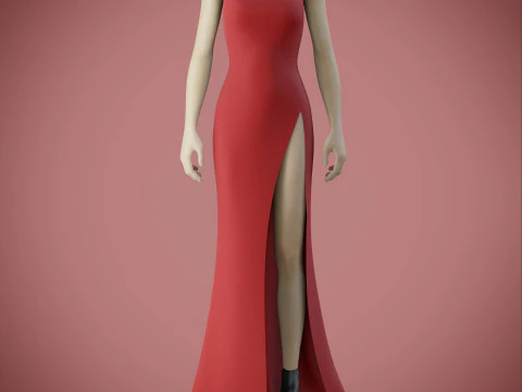 Red Evening Gown with High Slit 3D Fashion Clothing Model 3D Model