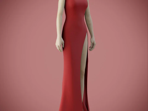 Red Evening Gown with High Slit 3D Fashion Clothing Model 3D Model