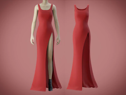 Red Evening Gown with High Slit 3D Fashion Clothing Model 3D Model