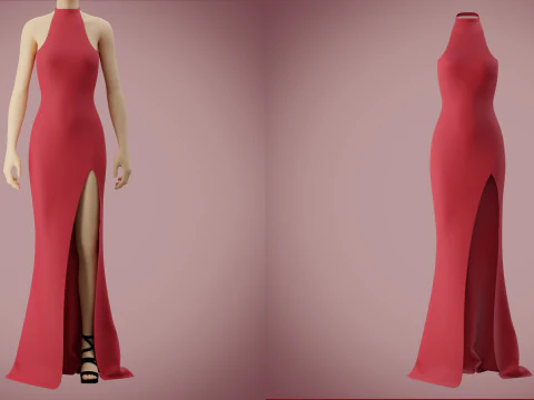 Abito da sera con scollo all'americana e abito formale elegante con spacco alto Modello 3D