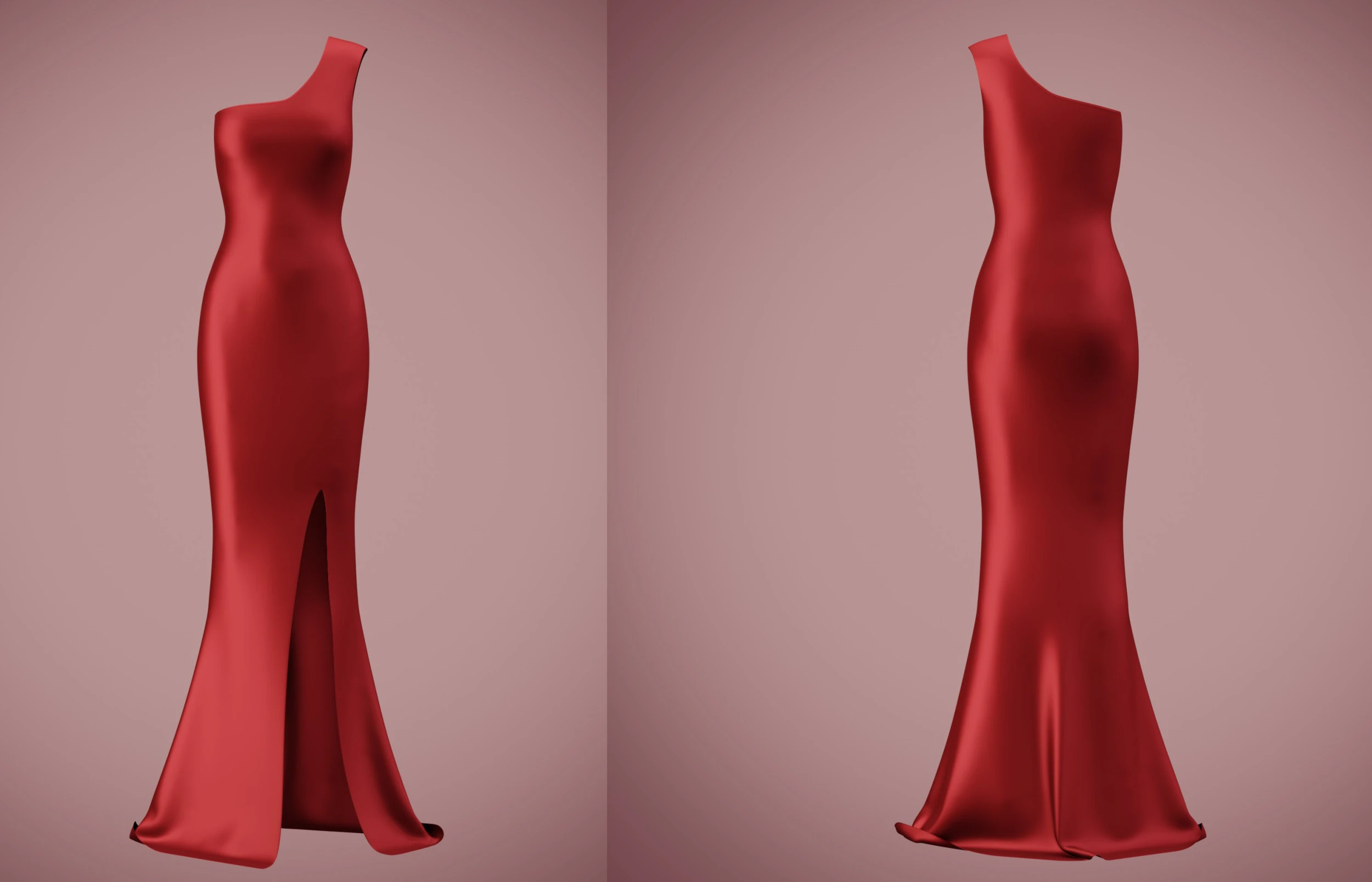 Asymmetric One-Shoulder Satin Gown Formal Dress 3D Model .c4d .max .obj .3ds .fbx .stl .blend 