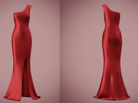 Asymmetrisches One-Shoulder-Satinkleid, formelles Kleid 3D Modell
