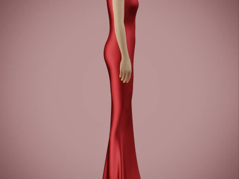 Asymmetric One-Shoulder Satin Gown Formal Dress 3D Model