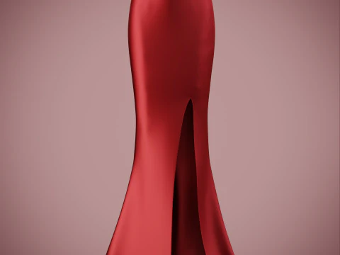 Asymmetric One-Shoulder Satin Gown Formal Dress 3D Model
