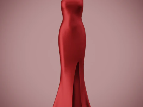 Asymmetric One-Shoulder Satin Gown Formal Dress 3D Model