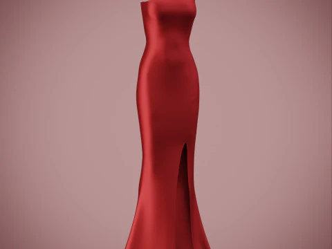 Asymmetric One-Shoulder Satin Gown Formal Dress 3D Model