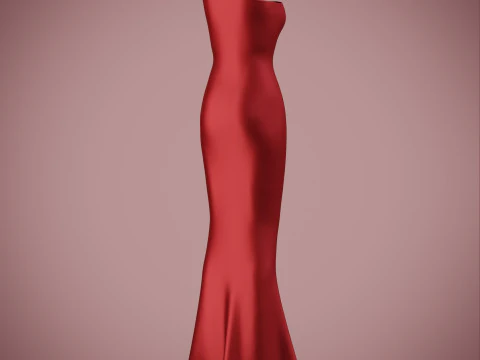 Asymmetric One-Shoulder Satin Gown Formal Dress 3D Model