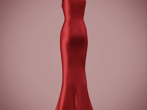 Asymmetric One-Shoulder Satin Gown Formal Dress 3D Model