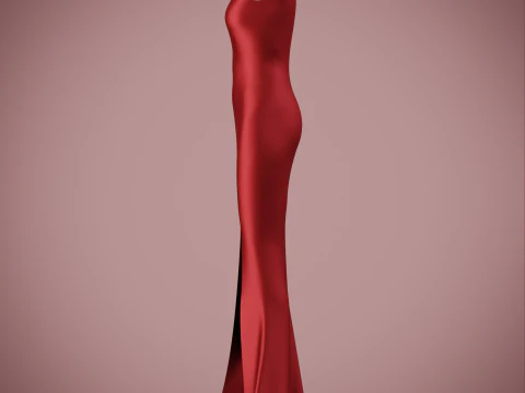 Asymmetric One-Shoulder Satin Gown Formal Dress 3D Model