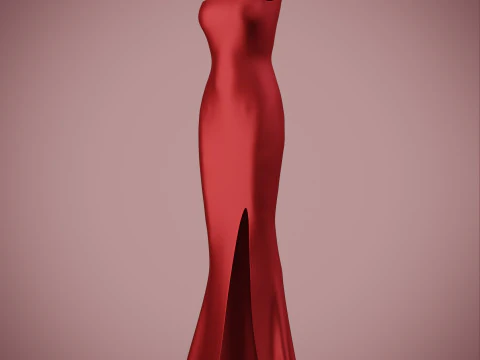 Asymmetric One-Shoulder Satin Gown Formal Dress 3D Model