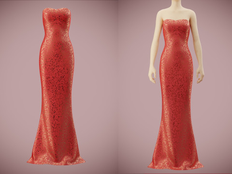 Elegant Sequin Silk Evening Gown Sleeveless Tube Formal Dress 3D Model