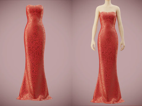 Elegante vestido de noite de seda com lantejoulas sem mangas vestido formal Modelo 3D