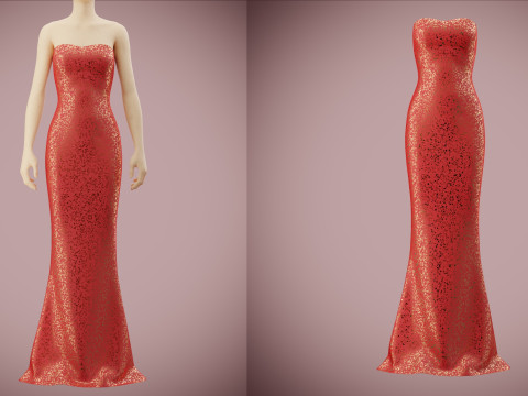 Elegant Sequin Silk Evening Gown Sleeveless Tube Formal Dress 3D Model