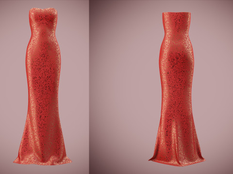 Elegant Sequin Silk Evening Gown Sleeveless Tube Formal Dress 3D Model