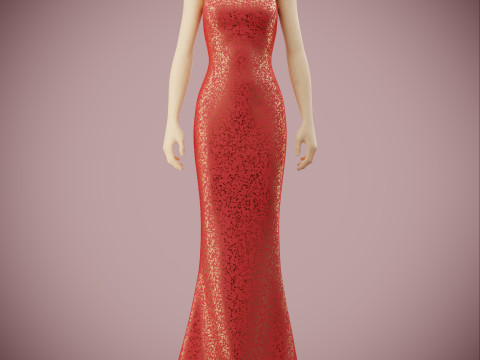 Elegant Sequin Silk Evening Gown Sleeveless Tube Formal Dress 3D Model