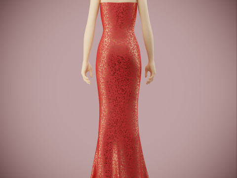 Elegant Sequin Silk Evening Gown Sleeveless Tube Formal Dress 3D Model