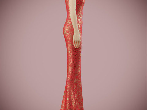 Elegant Sequin Silk Evening Gown Sleeveless Tube Formal Dress 3D Model