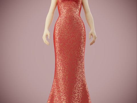 Elegant Sequin Silk Evening Gown Sleeveless Tube Formal Dress 3D Model