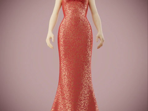 Elegant Sequin Silk Evening Gown Sleeveless Tube Formal Dress 3D Model