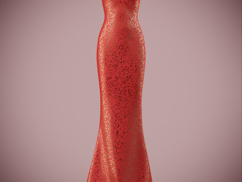 Elegant Sequin Silk Evening Gown Sleeveless Tube Formal Dress 3D Model