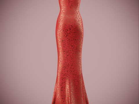 Elegant Sequin Silk Evening Gown Sleeveless Tube Formal Dress 3D Model
