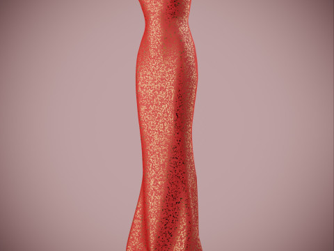 Elegant Sequin Silk Evening Gown Sleeveless Tube Formal Dress 3D Model