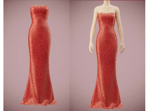 Elegant Sequin Silk Evening Gown Sleeveless Tube Formal Dress 3D Model