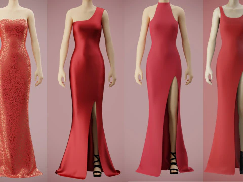 Kırmızı Elbise Koleksiyon Paketi Zarif Elbiseler Resmi Giyim Moda Giyim 3D Model