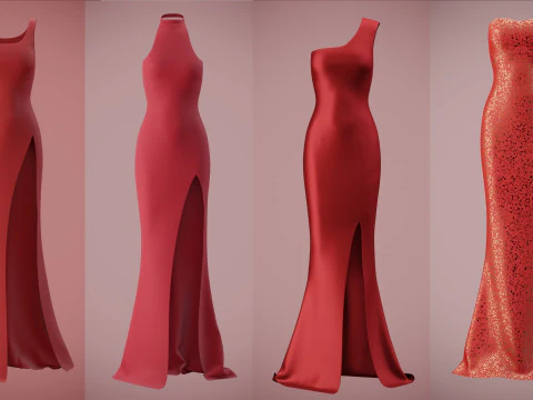 Red Gown Collection Pack Elegant Dresses Formal Wear Fashion Apparel 3D Model