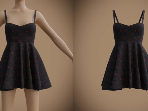 스파게티 스트랩 발렌타인 드레스 우아한 가운 3D 의류 모델 3D 모델