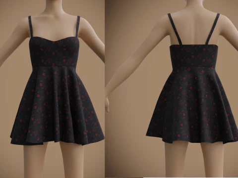Spaghetti Strap Valentine Dress Elegant Gown 3D Clothing Model 3D Model